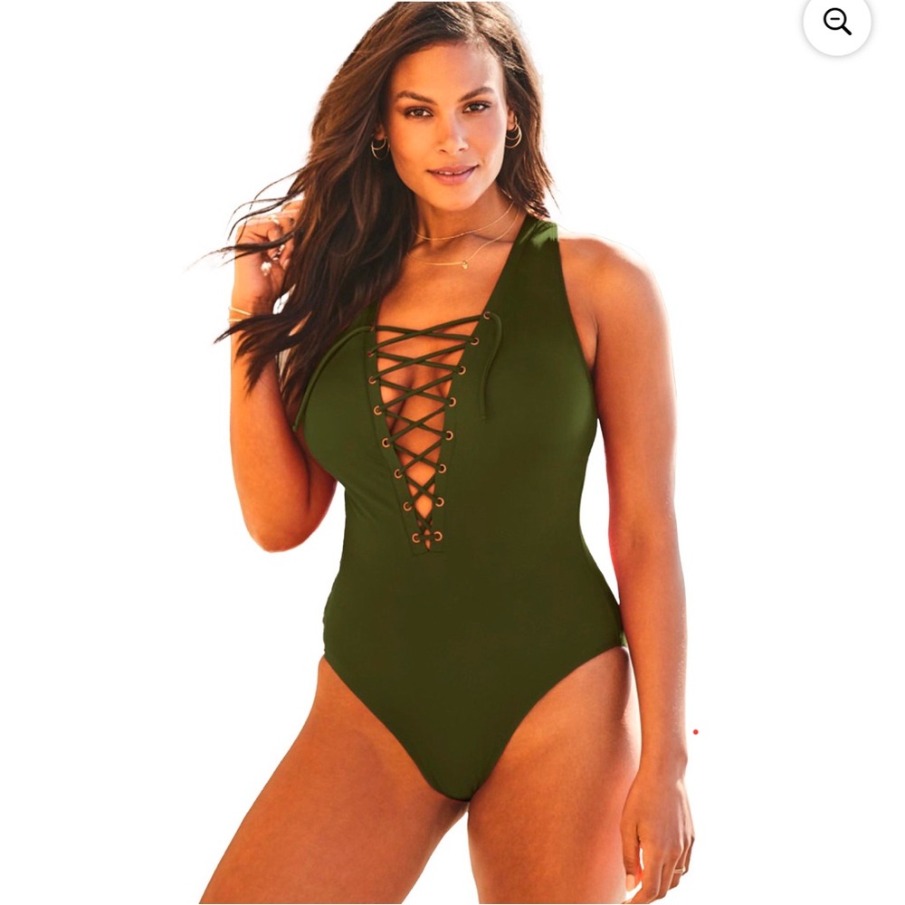 Swimsuits for All Women's Plus Size Lace Up One Piece in Army Green, Size 22 EUC